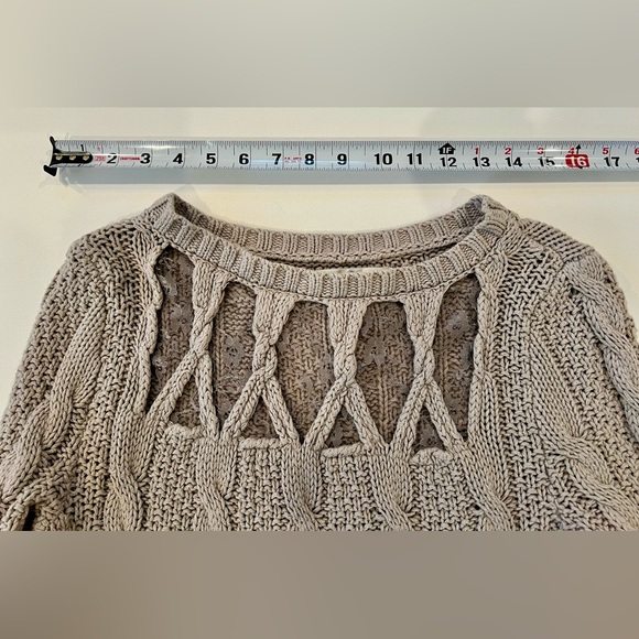 LC Lauren Conrad Lace Cotton Women's Taupe Cable Knit Sweater - Picture 12 of 14
